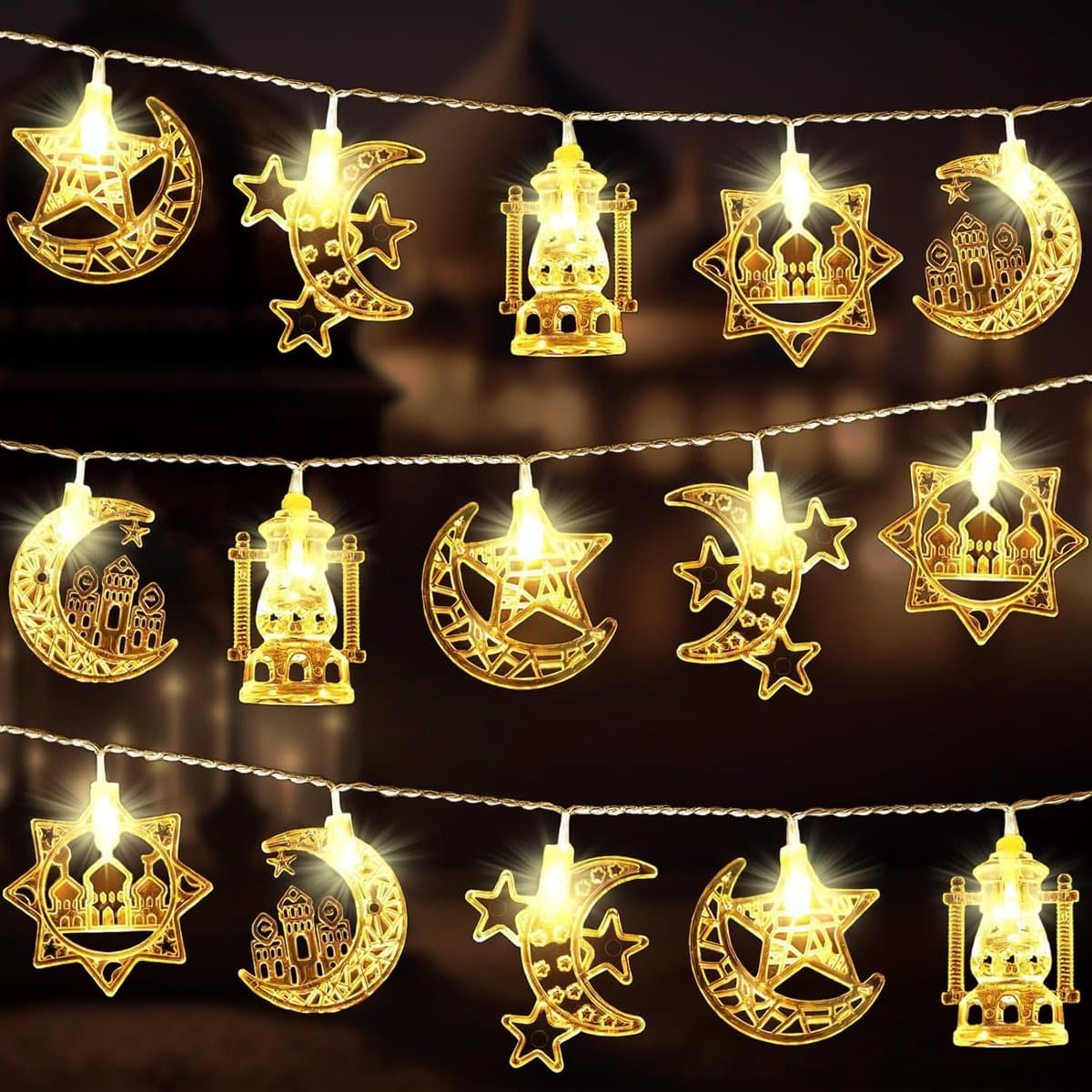 Lichtketting 3m met 20 LED - Decoratie voor Ramadan met Sterren en Maan
