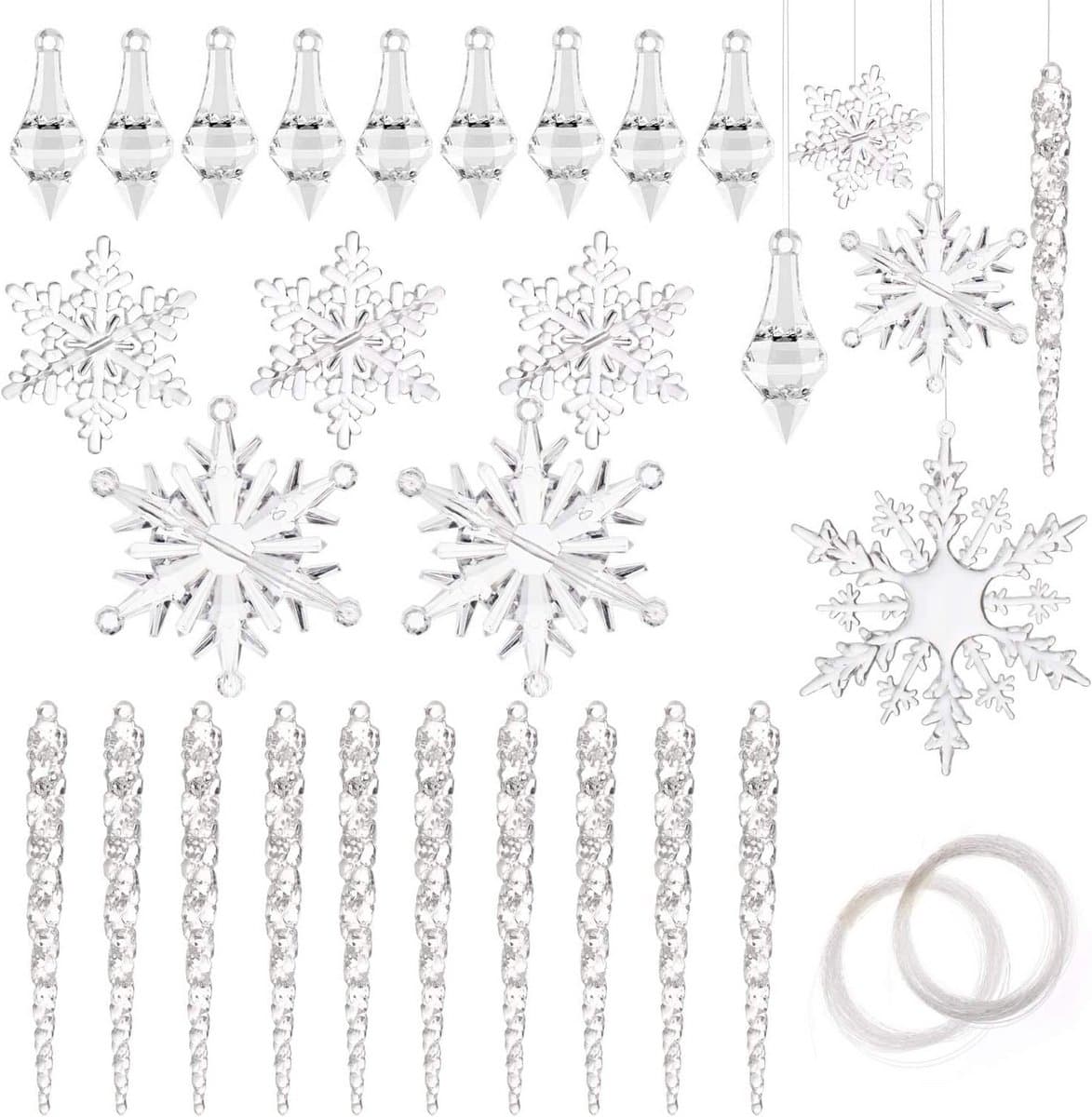 40 Stuks Glitter Sneeuwvlokken voor Kerstboomversiering en Decoratie
