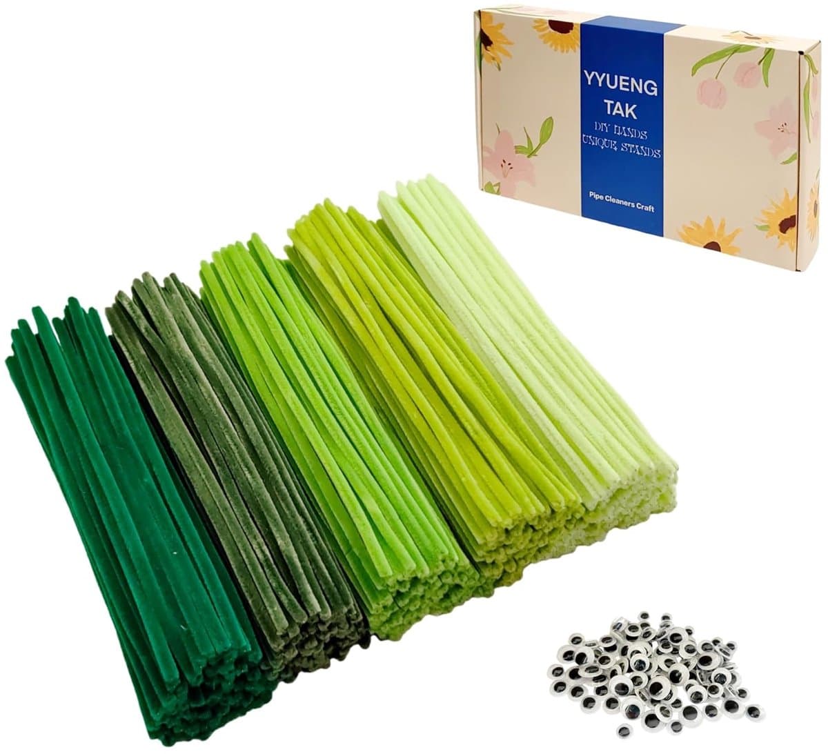Pijpenragers Groen - Chenilledraad Knutsel - Handwerk Creaties - Vijf Nuances - 30CM Lengte 6MM - Groen