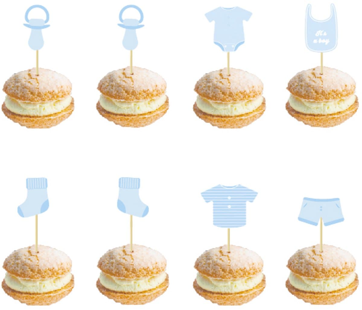 PARTYPRO - 8 blauwe baby houten prikkers 10 cm voor baby shower