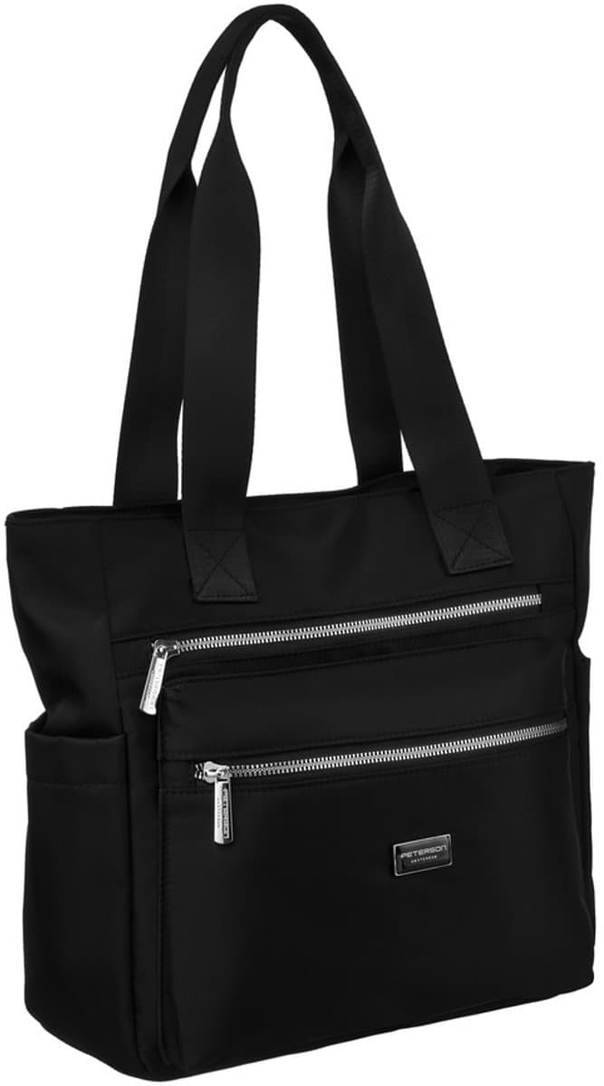 Peterson - Nylon Dameshandtas - Zwart - Grote Tas - Handgreep