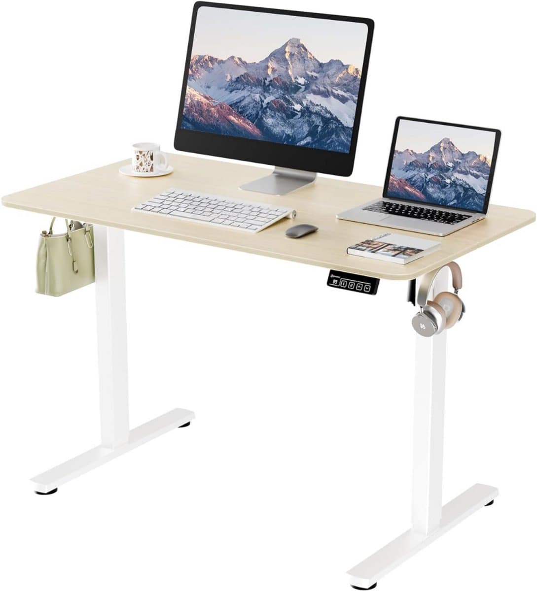 MKSS® Zit Sta Bureau Elektrisch - Game Bureau - Verstelbaar - Wit en Eik