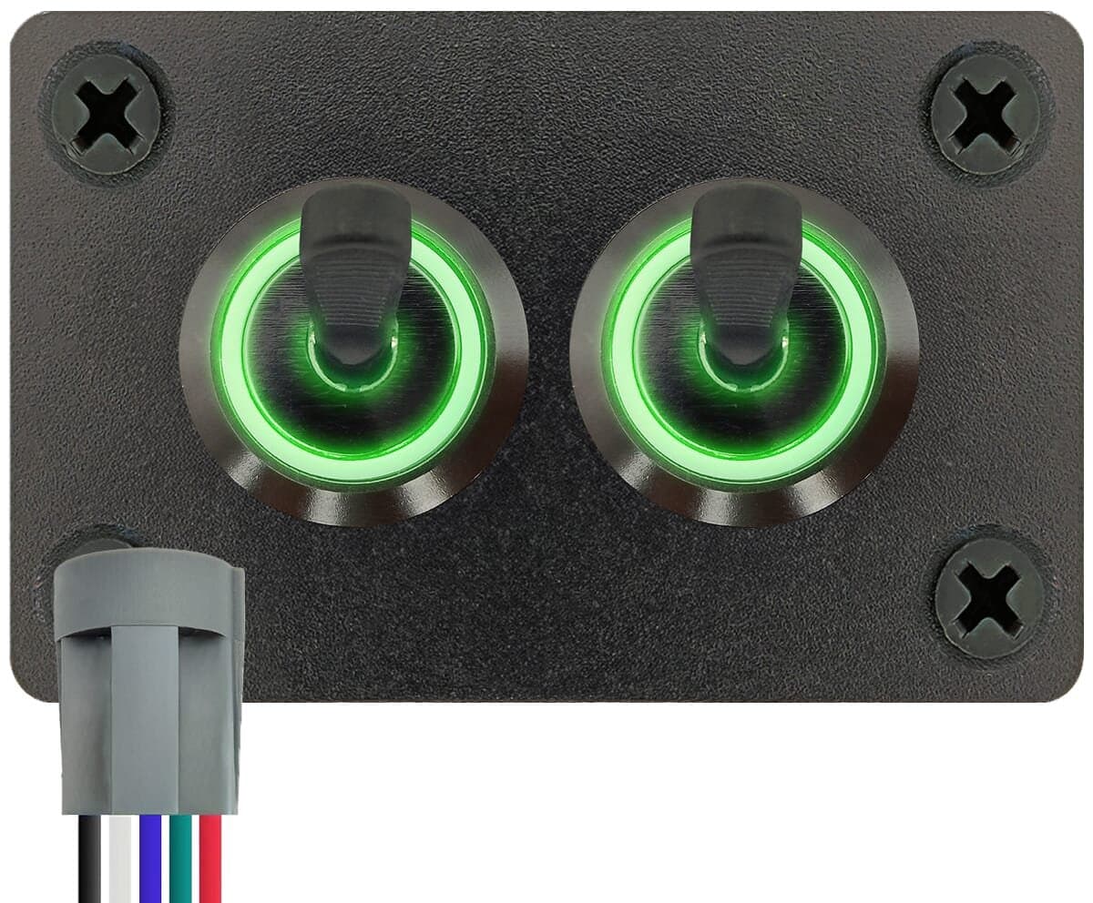 ProRide Metalen Tuimelschakelaar 12-24V OFF-ON - Tweevoudig Inbouwpaneel - 16mm - LED indicatie Groen