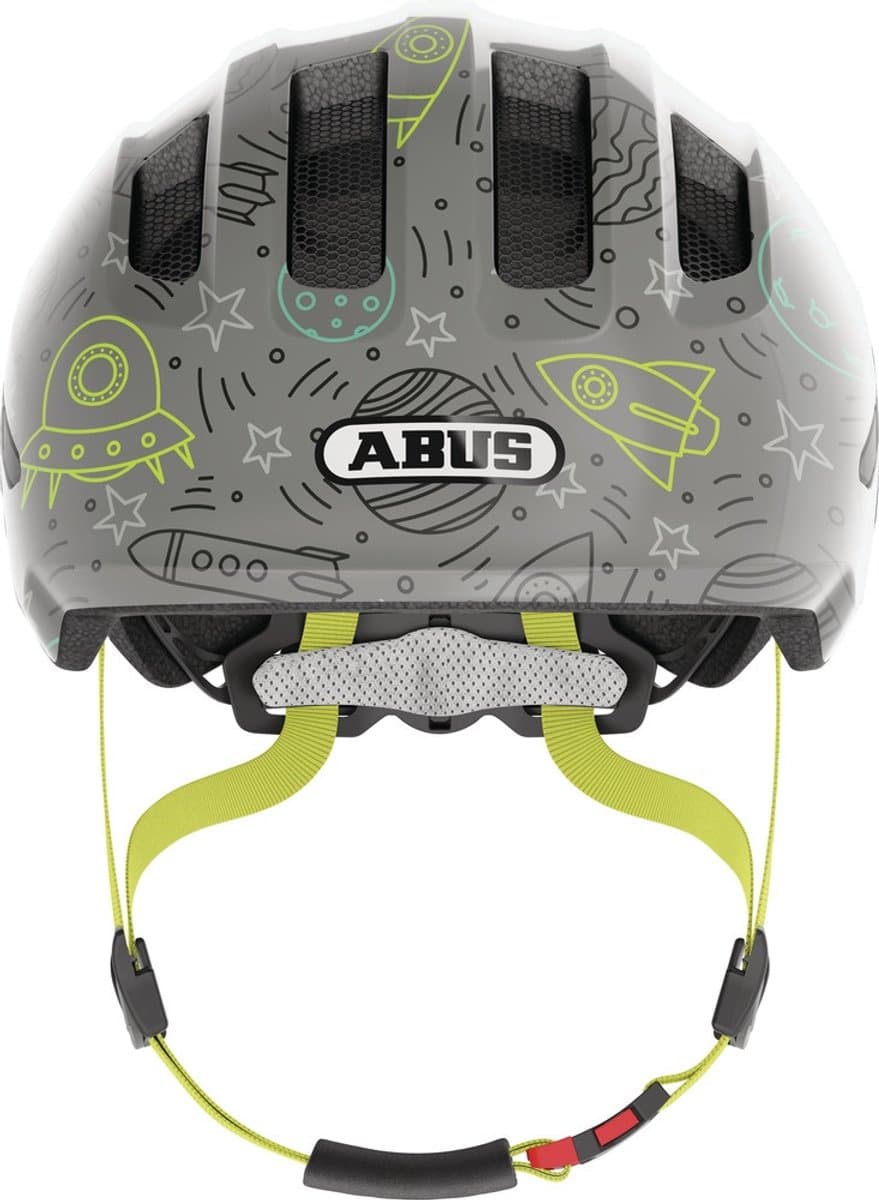 ABUS kinderhelm Smiley 3.0 LED - fietshelm met licht - diepe pasvorm & ruimte voor een vlecht - voor meisjes en jongens - grijs met ruimtepatroon, maat S