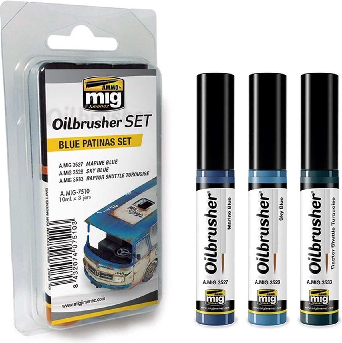 AMMO by Mig Jimenez Hobbyverf Enamel verf - MIG 7510 Oilbrusher Blue Patinas - Set Oilbrusher(s) - 3 x 10 ml