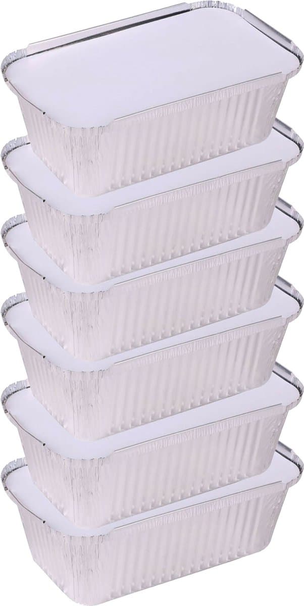 Elite Meal prep voedsel bewaar bakjes - Aluminium - 6x - 25 x 15 x 7 cm - met deksel