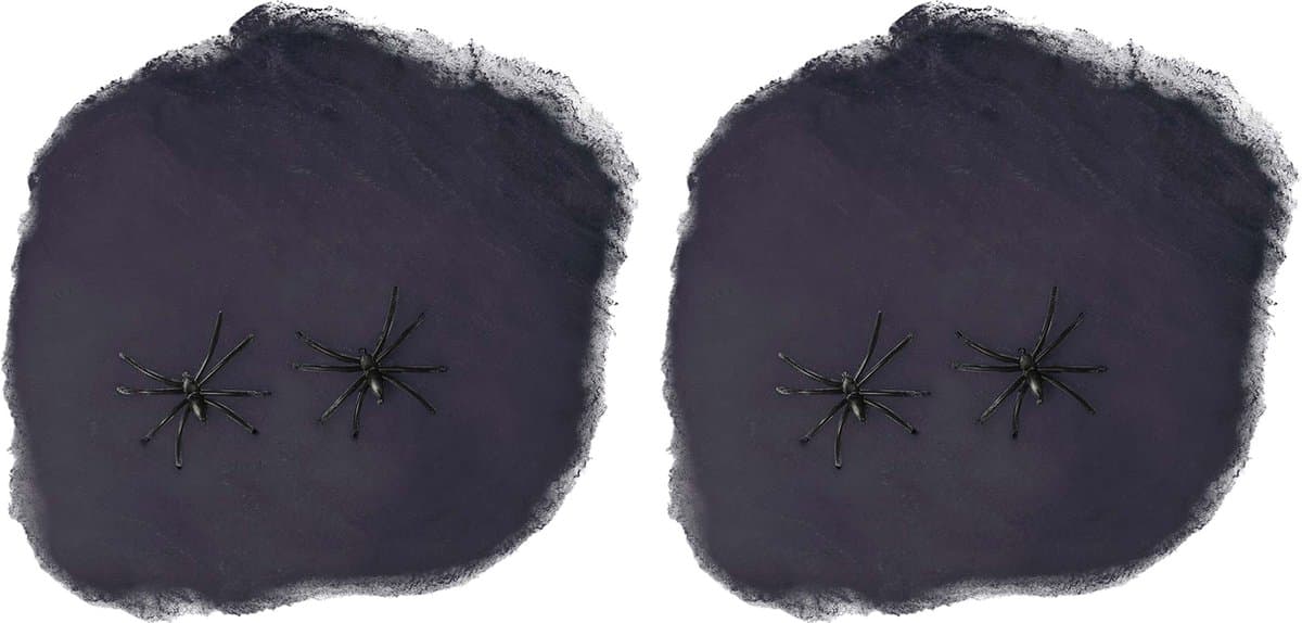 Fiestas Decoratie spinnenweb/spinrag met spinnen - 2x - 60 gram - zwart - Halloween/horror thema versiering