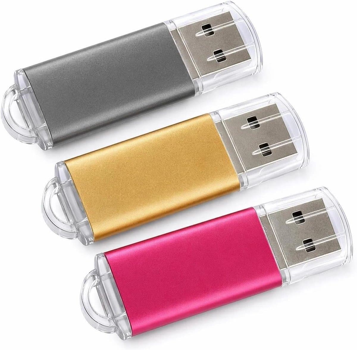 Lot van 3 USB 2.0 sticks hoge snelheid 8 GB met LED-display voor PC/laptop/autoradio/TV (roze rood, goud, grijs)