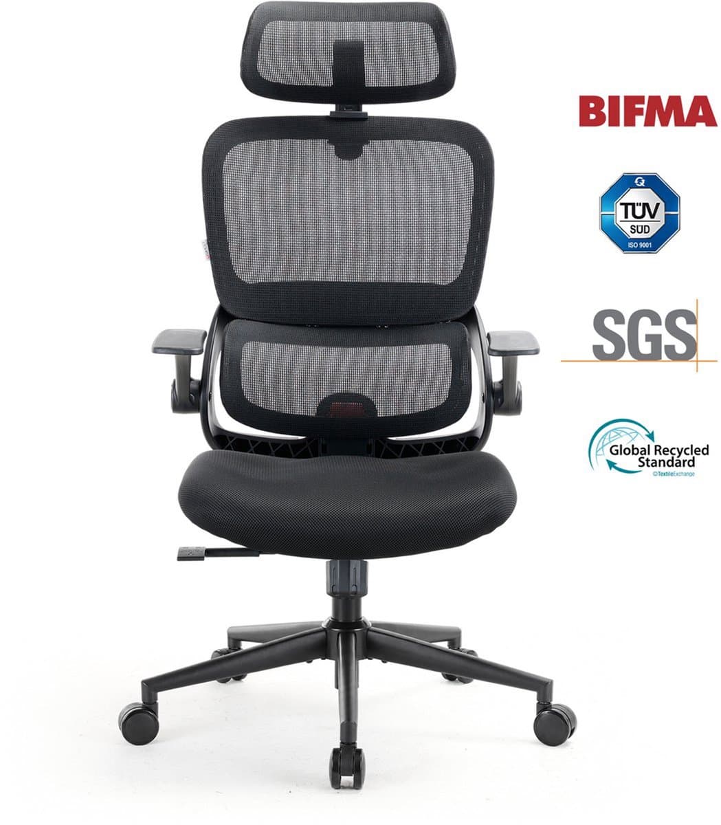 SIHOO B100 SE Ergonomische stoel – Lendensteun, Opklapbare armleuningen, Zwart