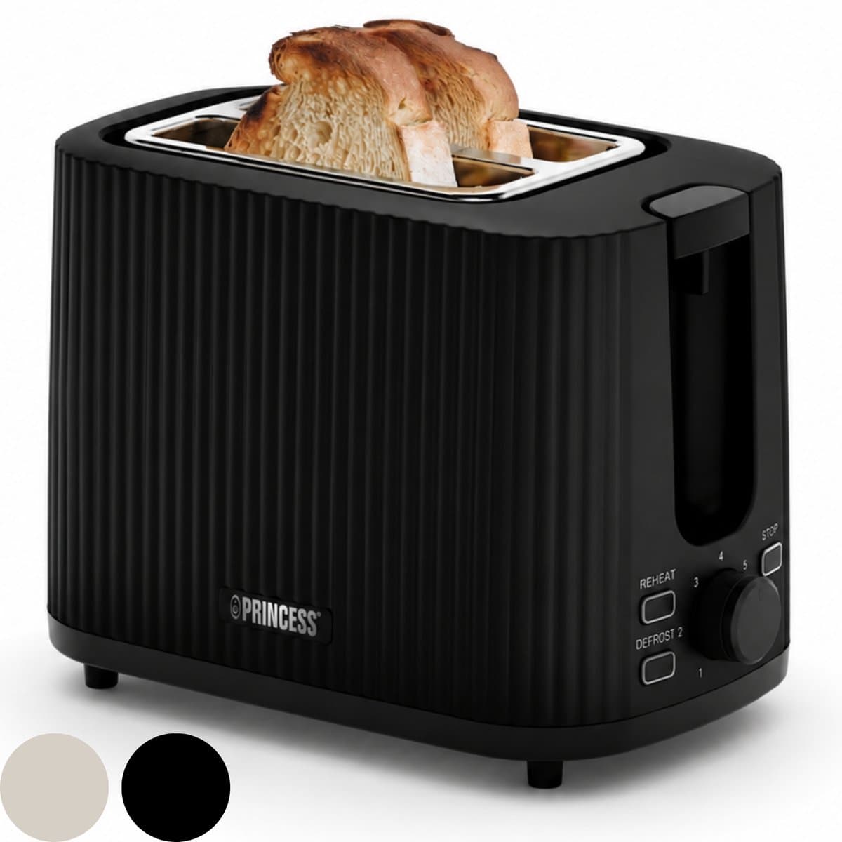 Princess Broodrooster Wave 142358 - Zwart - Retro - Compact - 7 Instelbare standen - 930 Watt