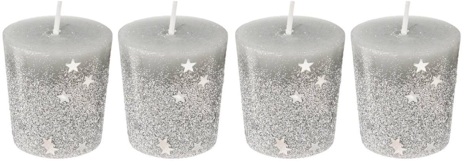 4 Zilveren votief kaarsen - Zilver & Glitters Kaarsjes - 7 branduren - SET van 4 stuks