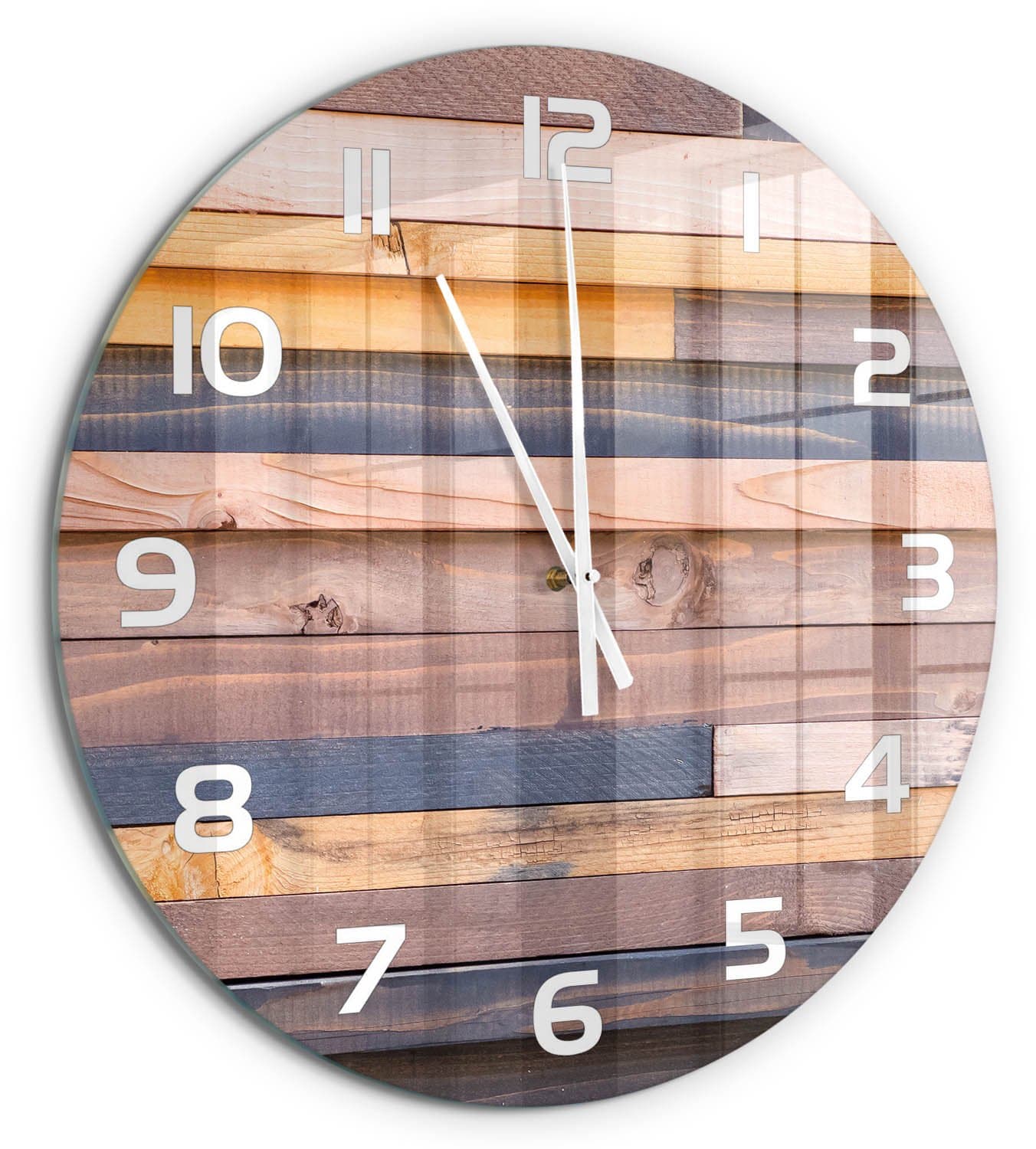Tulup Wandklok - Houten muur Gekleurde Glazen Klok - fi60 cm - Bruin Glazen Klok Met Print - Witte handen - Ronde Klok - Moderne Wandklok Glas - Wandklok Glas Decoratie