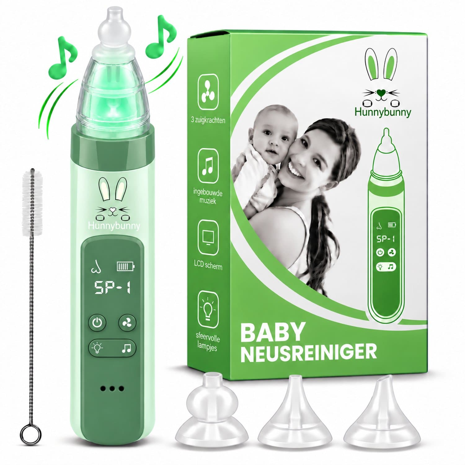 Hunnybunny® Elektrische Neusreiniger voor Baby’s met Muziek en Licht – Neuspeer - Aspirator - Neuszuiger