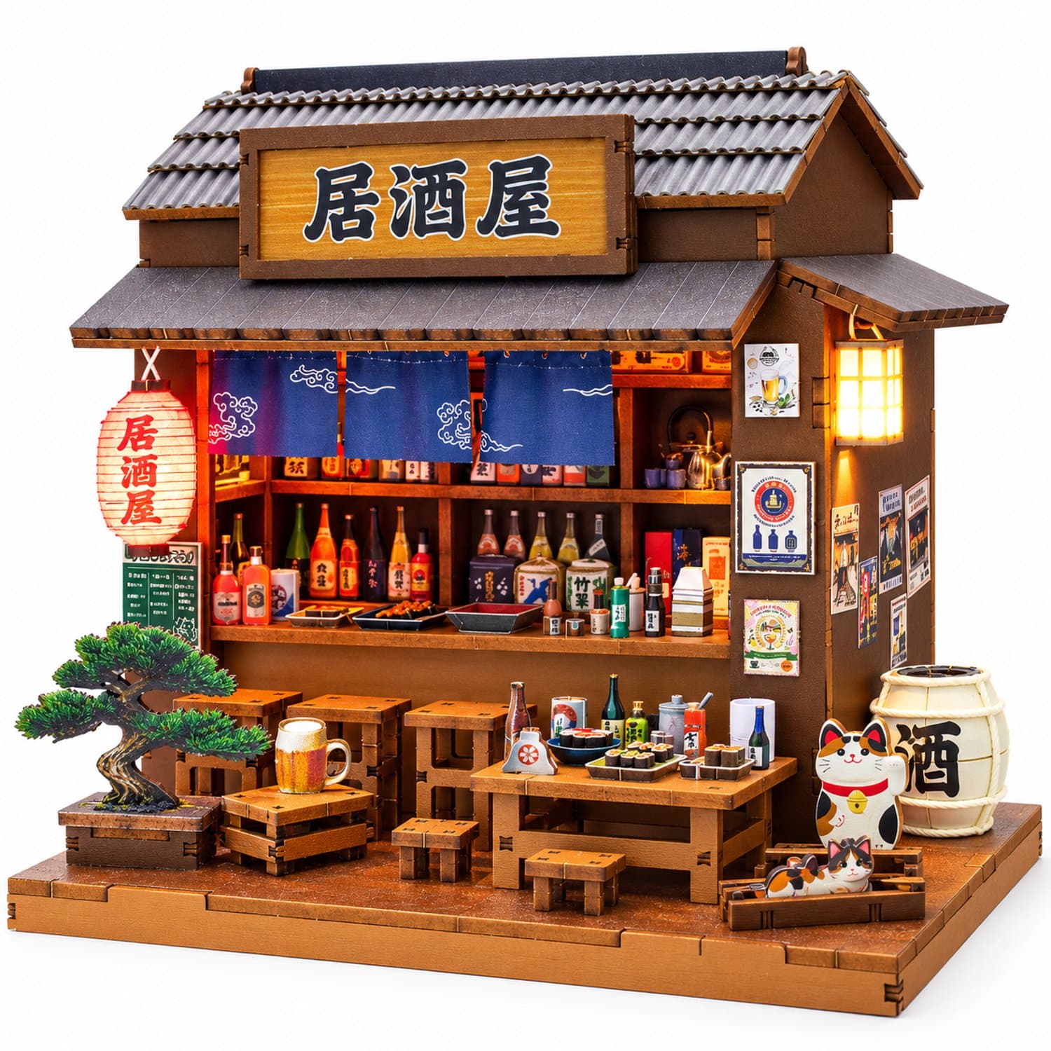 Sercano DIY Miniatuurhuis Japanse Izakaya – Bouwpakket voor Volwassenen 14+ – 191 Onderdelen – LED Verlichting – Miniatuurhuisje 19 x 14 x 15,5 cm – Creatief Cadeau