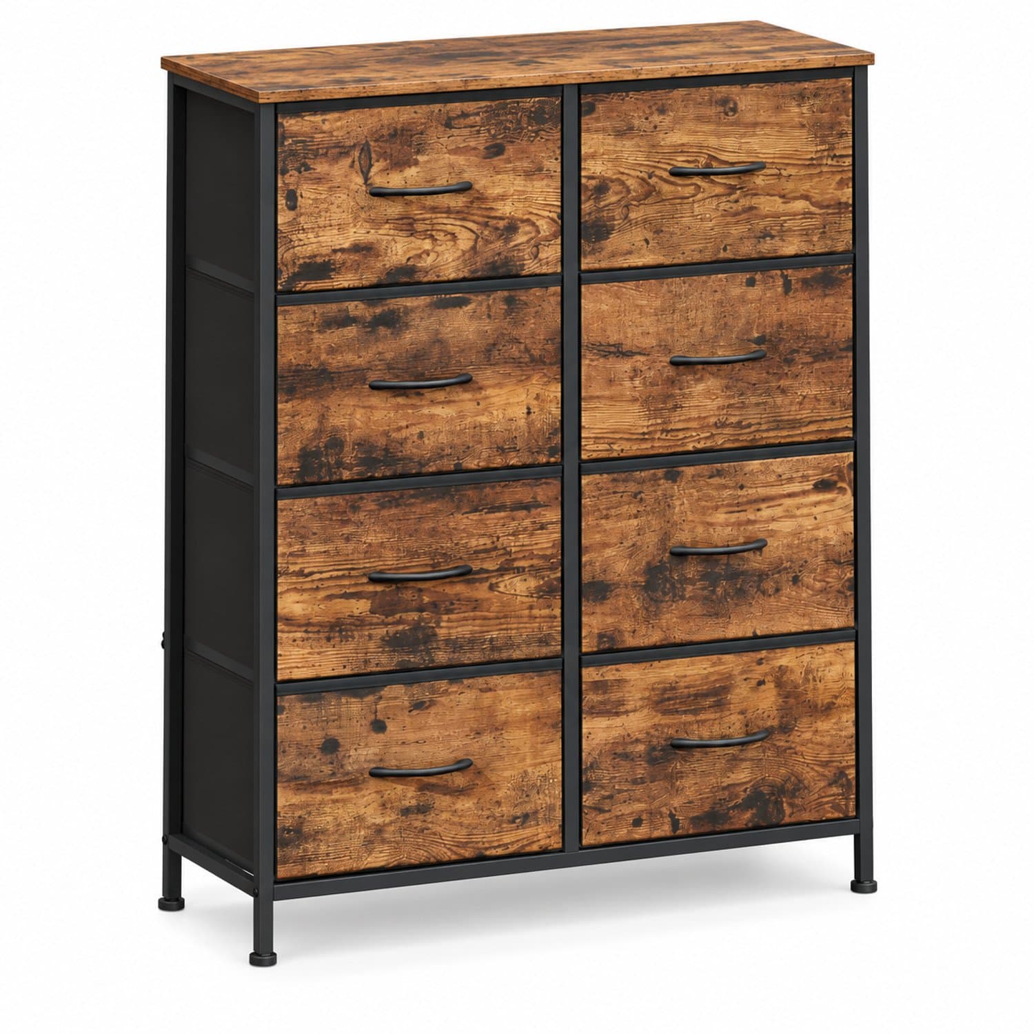 Luxevo Ladekast - 8 Lades – Dressoir – 76,7 x 30 x 95,2 cm – Stalen Frame & MDF – Vintage Bruin/Zwart – Opbergkast
