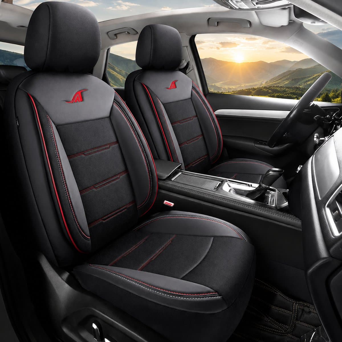 Stoelhoezen Mercedes GLE W167 - Complete set - Rode stiknaden - AIM
