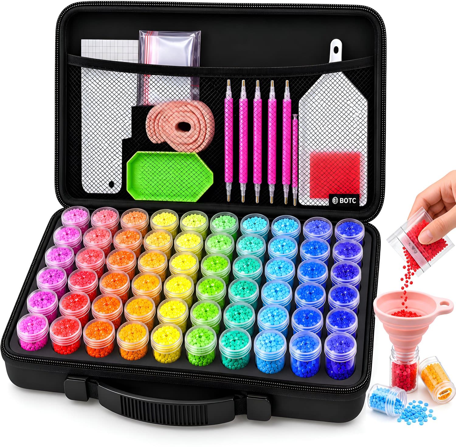 BOTC Diamond Painting Opbergdoos - 60 Potjes - 90 Delig Sorteerdoos set Incl. Toolkit - Zwart