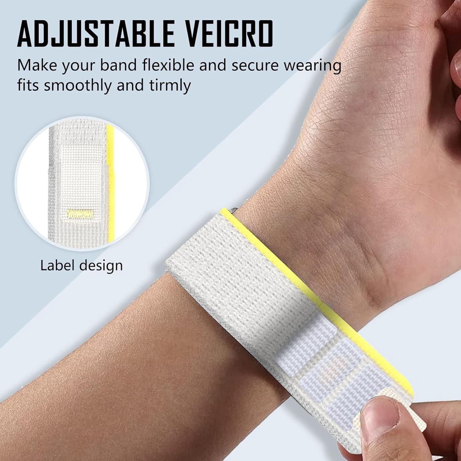 Verstelbare Nylon Sportarmband voor 22 mm en 20 mm Horloges - Universele Polsband voor Mannen en Vrouwen in Wit en Geel, Comfortabel en Duurzaam