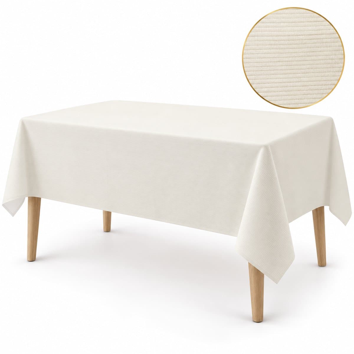 Benza Tafelkleed Ribstof – 140 × 240 cm – Polyester – Crème – Rechthoekig Tafellaken