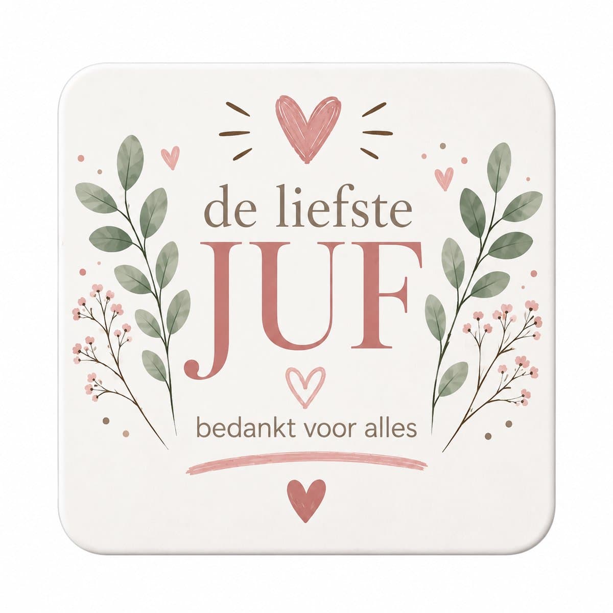 De Liefste Juf Onderzetter 10x10 cm – Keramische Onderzetter met Bedankt voor Alles Tekst – Cadeau voor Juf