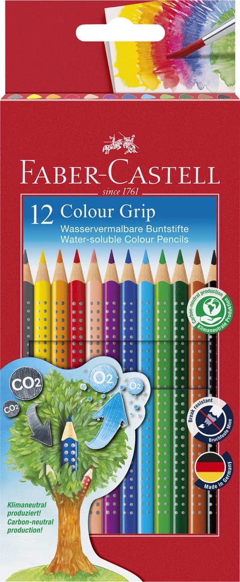 Faber-Castell Colour Grip 2001 kleurpotloden - kartonnen doos van 12, assortiment kleuren