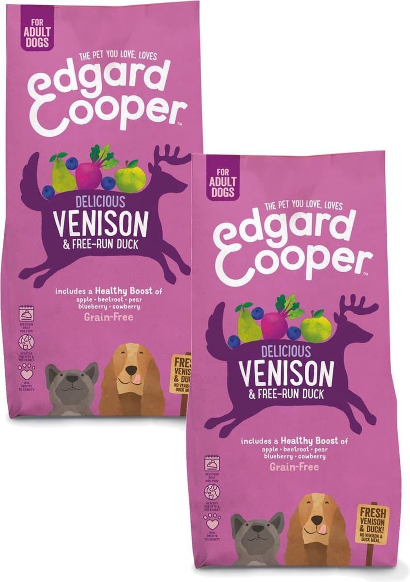 Edgard & Cooper Delicious Venison Adult Hert&Eend&Appel - Hondenvoer - 2 x 7 kg Graanvrij