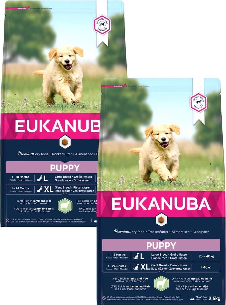 Eukanuba Puppy/Junior Large Breed Lam&Rijst - Puppy-Hondenvoer - 2 x 2.5 kg