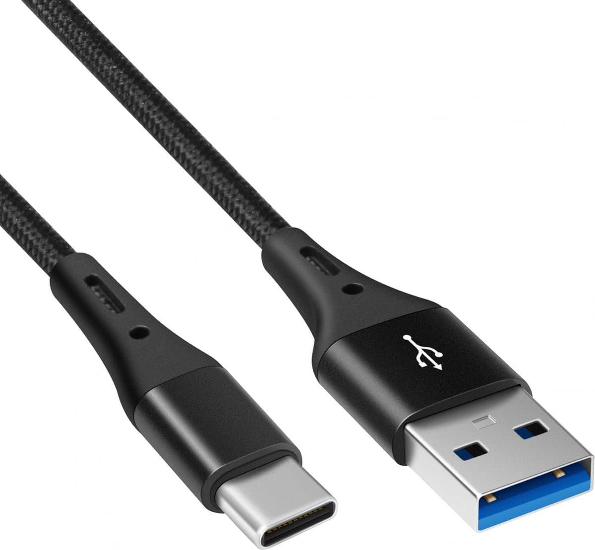 USB C laadkabel - 2.0 - USB C naar USB A kabel - Nylon gevlochten mantel - Zwart - 2 meter