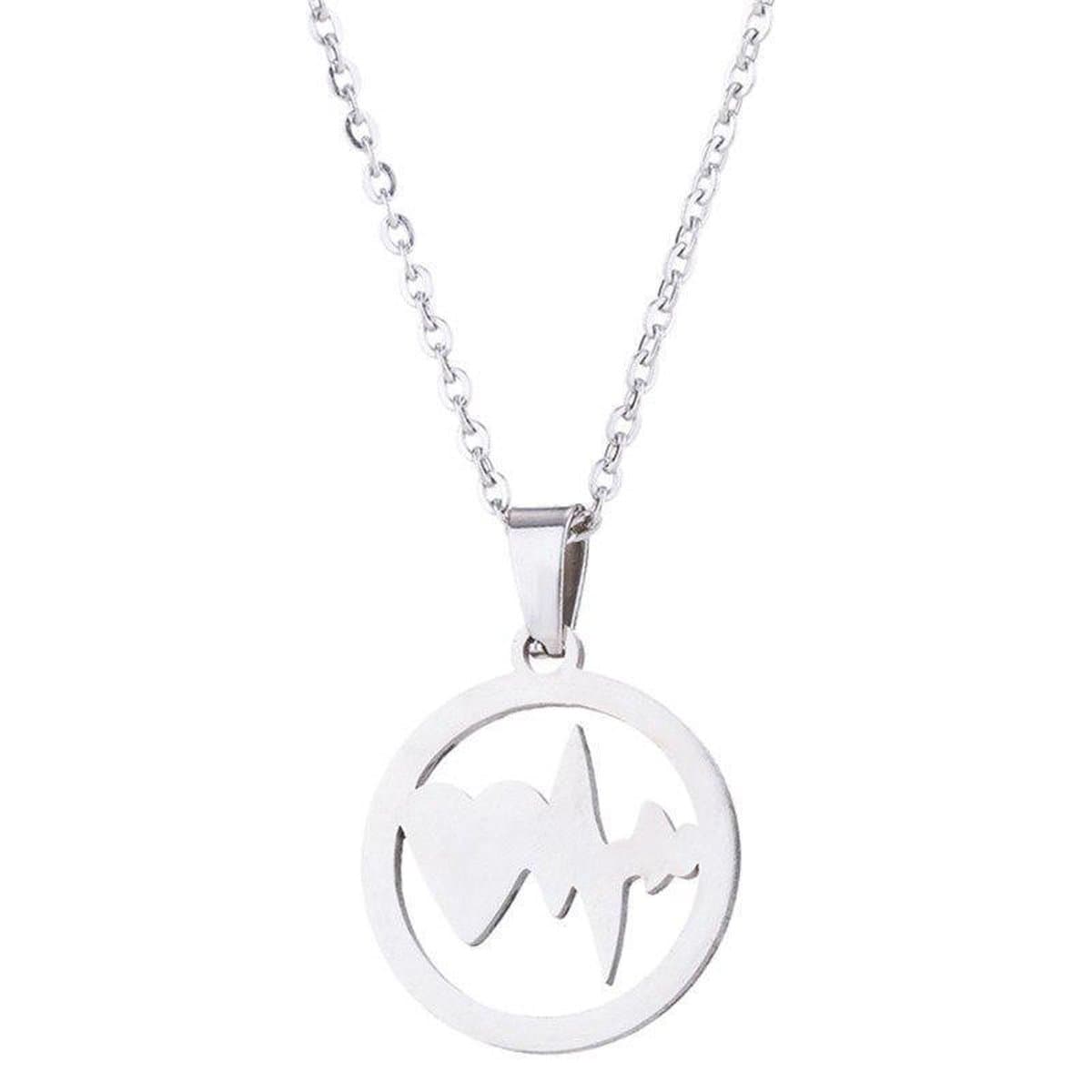 24/7 Jewelry Collection Hart Hartslag Ketting - Cirkel - Zilverkleurig