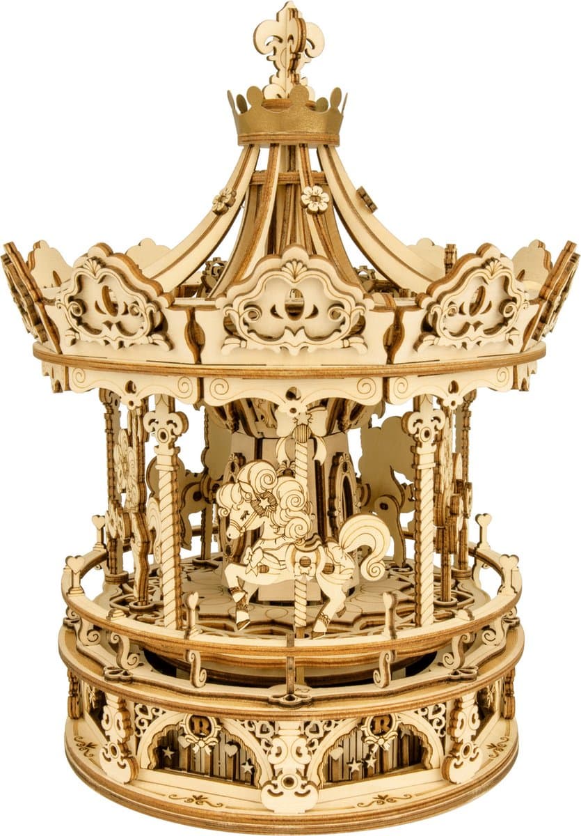 Robotime ROKR romantische carrousel 3D houten puzzel bouwspeelgoed 17 x 17 x 23,5 cm 1 stuk,Wooninrichting, boekenkastdecoratie,Handgemaakte cadeaus voor volwassenen en tieners,Onderwijs speelgoed