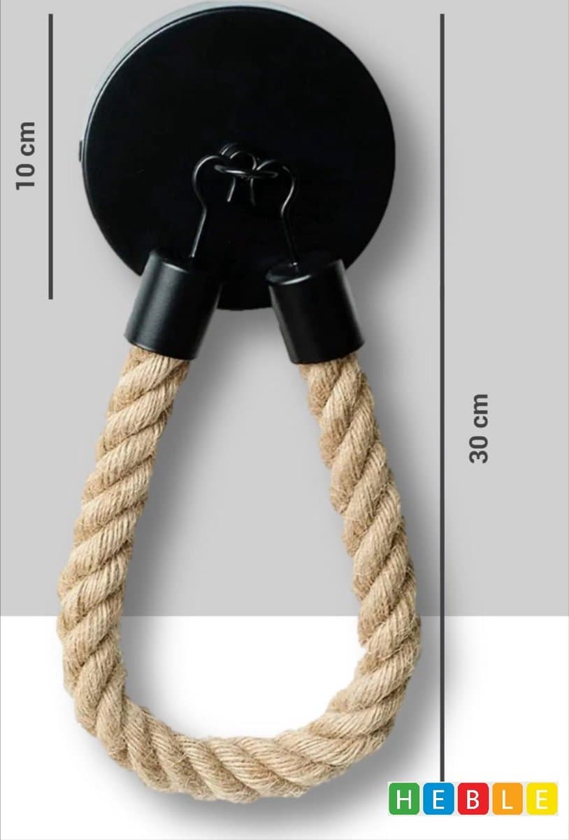 *** Zelfklevende WC Rolhouder Mat Zwart - Industrieel Toiletrolhouder Zonder Klep - Vintage WC rolhouder met Jute Touw en Metaal – Stijlvol en Chique - van Heble® ***