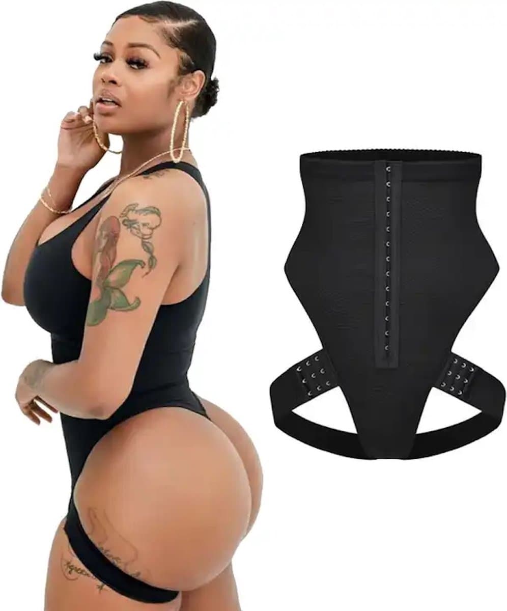 Wow Peach - High Waist Shaper Cuff Butt Lifter - Shapewear - Buik Korset - Thong - Bodyshaper - Verstelbaar - Zwart - XXL
