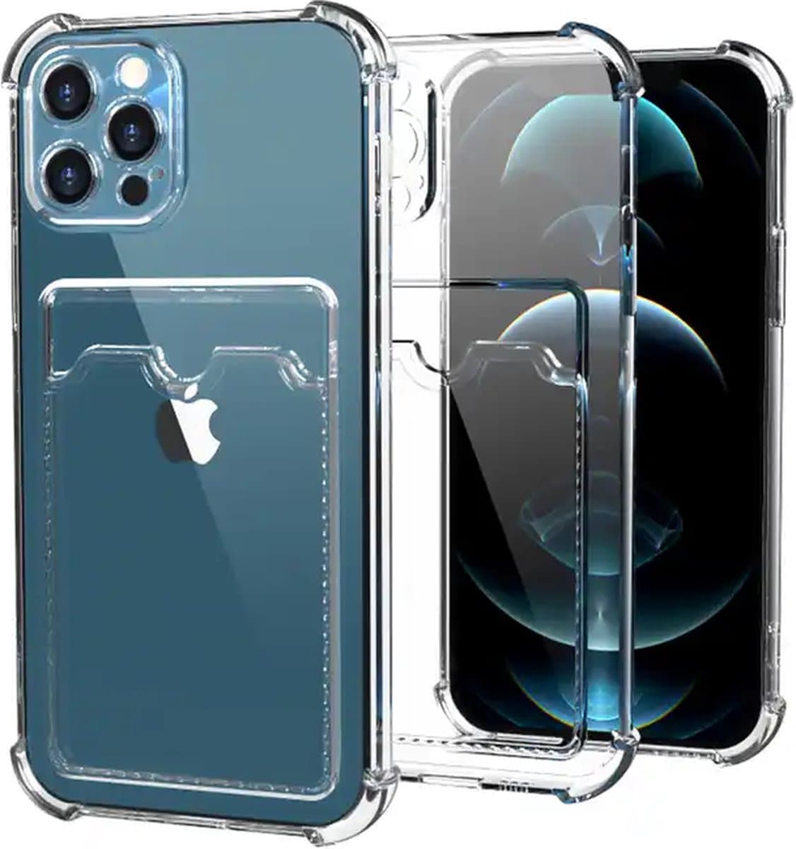 Rico Vitello Siliconen anti shock back cover Geschikt voor Apple iPhone 13 pro max doorzichtig (transparant) met kaarthouder/ telefoonhoesje met vakje voor pasje.