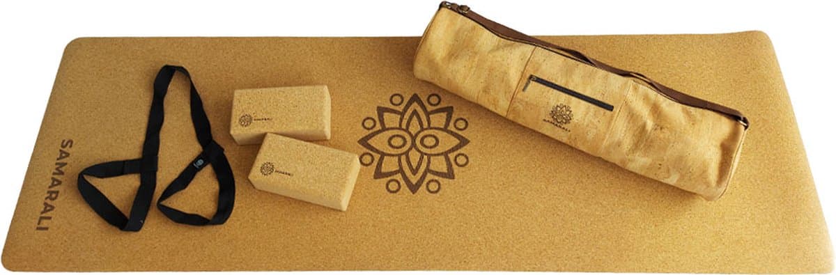 Samarali Classic Advanced Yoga Cadeaupakket - kurk yogamat / yogatas/ blokken /milieuvriendelijk / antibacterieel