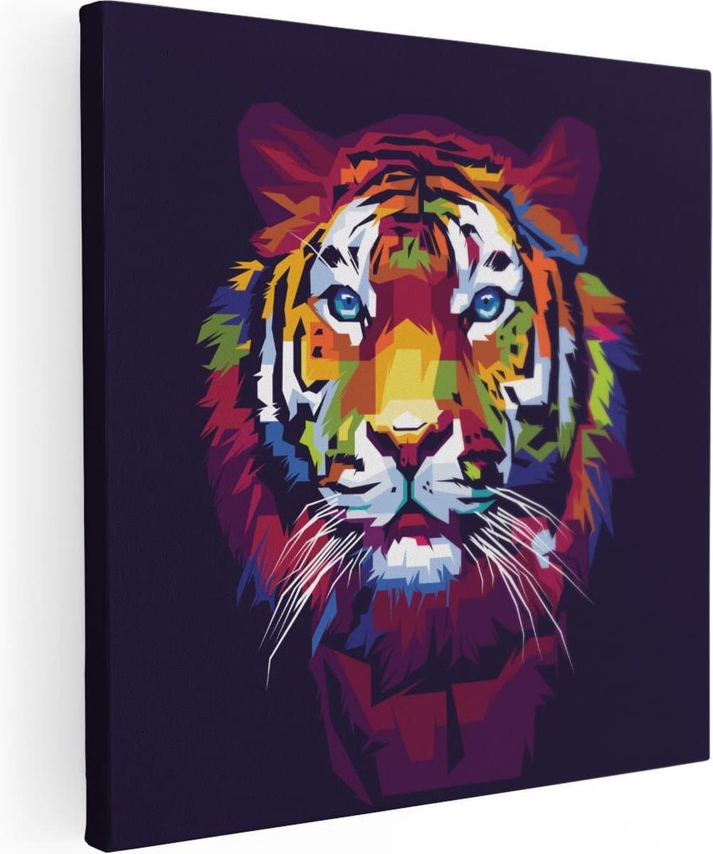 Artaza Canvas Schilderij Kleurrijke Tijger - Abstract - 80x80 - Groot - Foto Op Canvas - Canvas Print