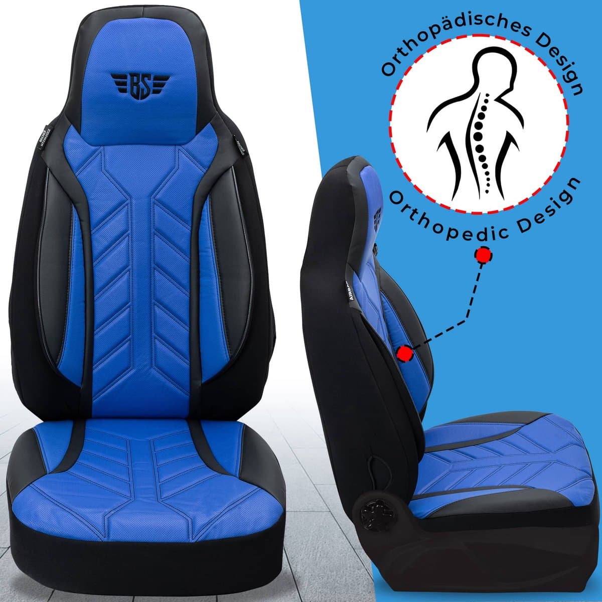 Premium Camper stoelhoezen voor Carado A 361 DPL506 in Zwart/Blauw (2 losse stoelen)