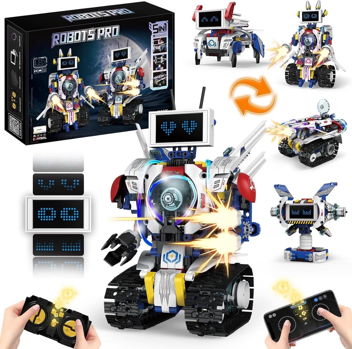 ZOSUDULL-Programmeerbare Robot - 5-in-1 met 19 LED-expressies - Robot Bouwpakket - blokprogrammering via app-2,4GHz-afstandsbediening -STEM speelgoed- 620 onderdelen, oplaadbaar