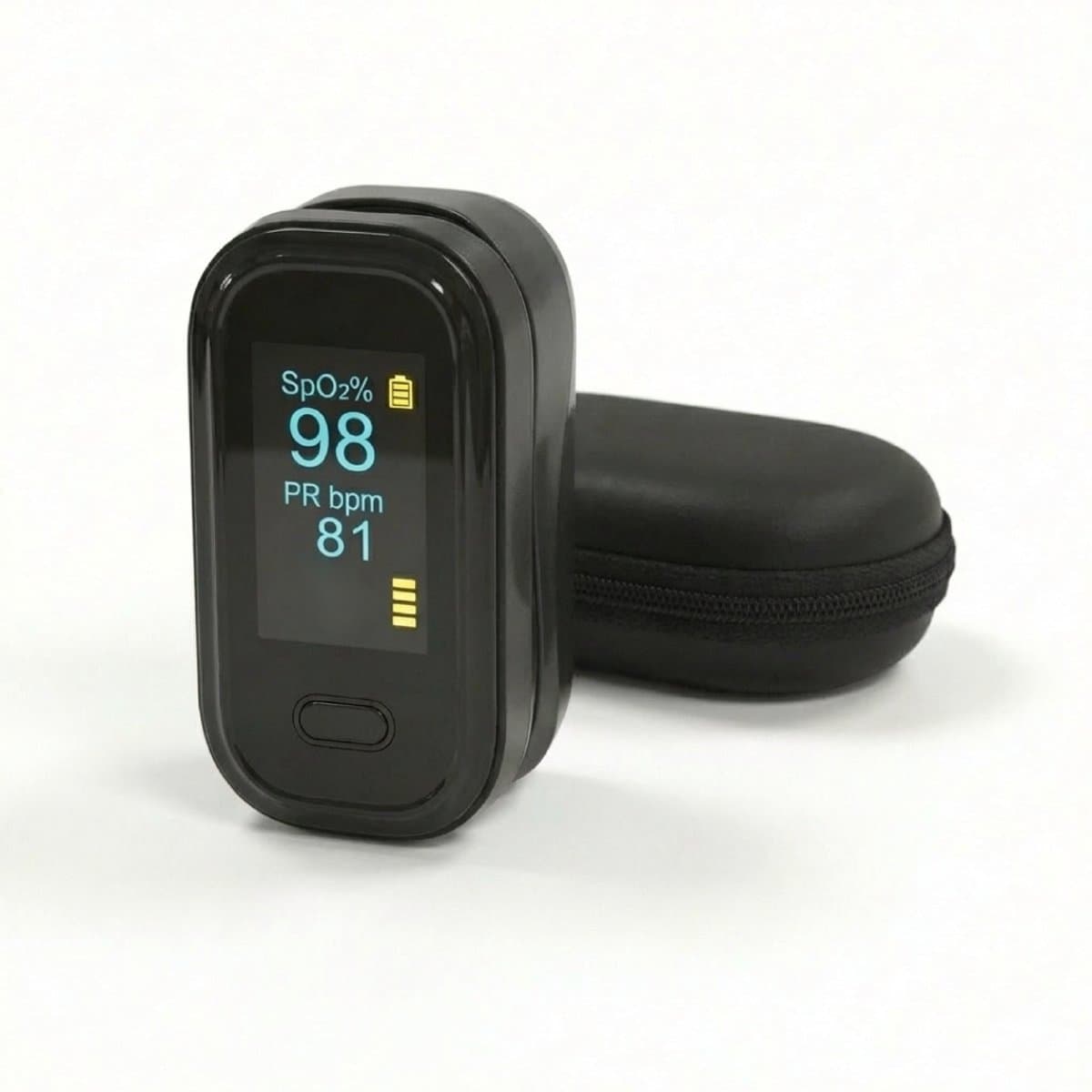 BDM CARE ® Medische Saturatiemeter - Saturatiemeter zuurstofmeter vinger - Zuurstofmeter Vinger inclusief Hartslagmeter - Pulse Oximeter - Gratis opberghoes - (Incl. batterijen)