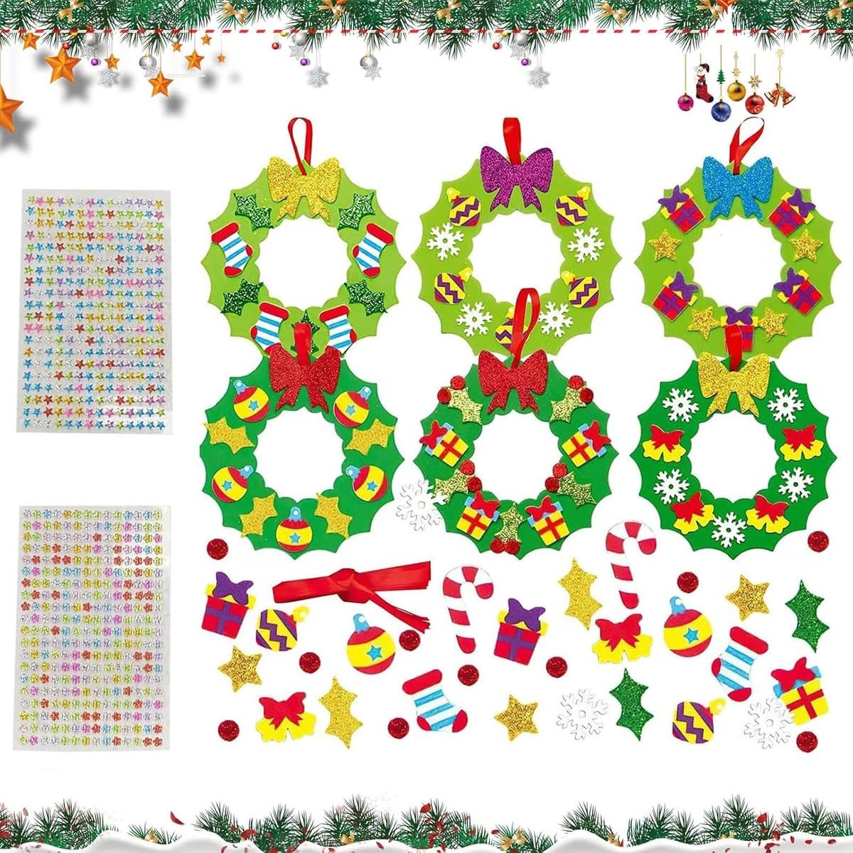 Kerstkrans Knutselset - DIY Krans Vilt Krans - Kerstversiering Maken - Zelfklevende Foam Onderdelen - 16 cm - Groen
