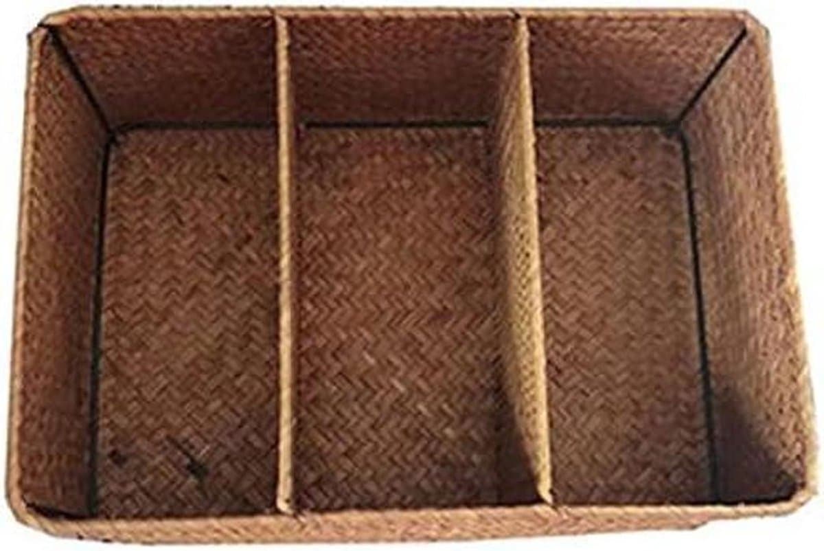 Rieten Opbergmanden - Zeegras Manden - Planken Ordenen - Handgeweven Natuurlijk Materiaal - 32x22x11cm - Houtkleur