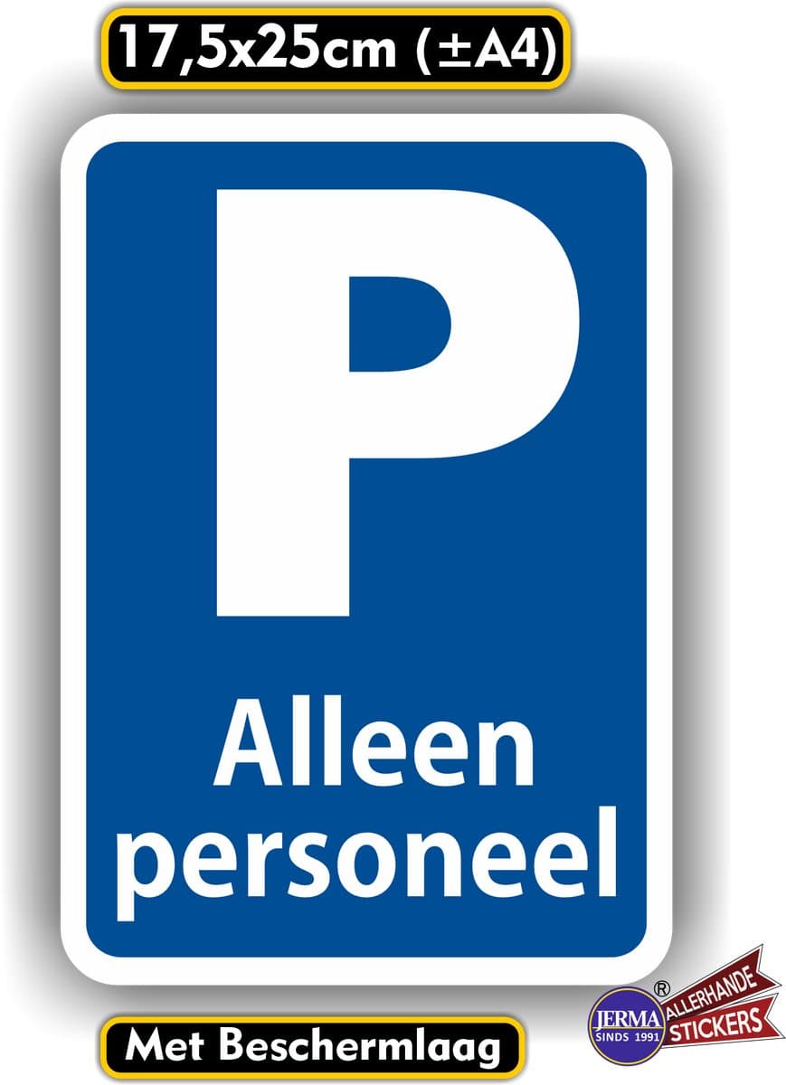 Jerma - Parkeren personeel - Sticker - 17.5 x 25 cm - Zelfklevend - Weerbestendig - Krasbestendig