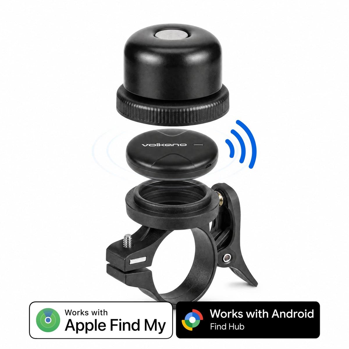 Volkano GPS Tracker met Fietsbel - Werkt met Apple Find My & Android Find my Device - Bluetooth Tracker - Zwart