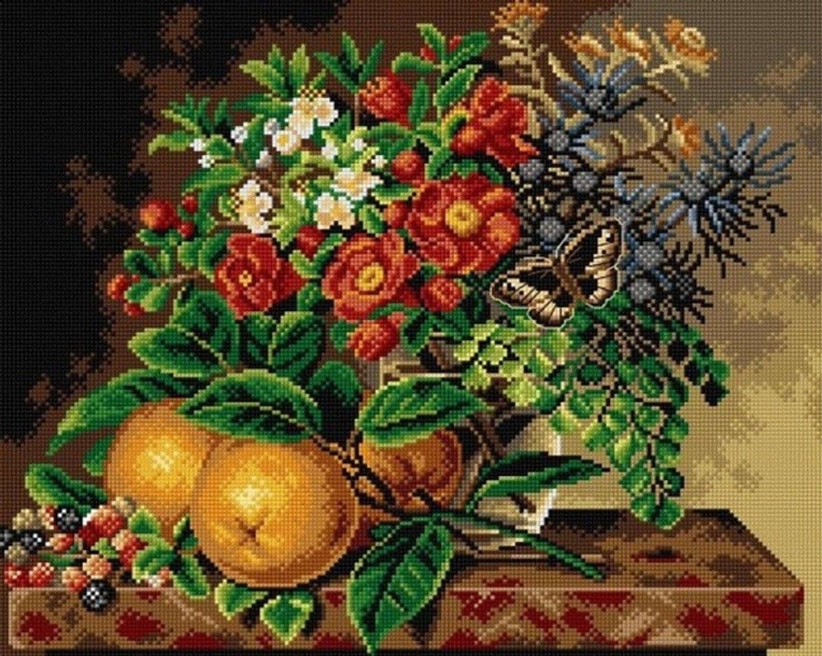 Voorbedrukt stramien Flowers in a Glass Vase - ORCHIDEA 40 x 50 (ZONDER GARENS-ALLEEN STRAMIEN) 2905