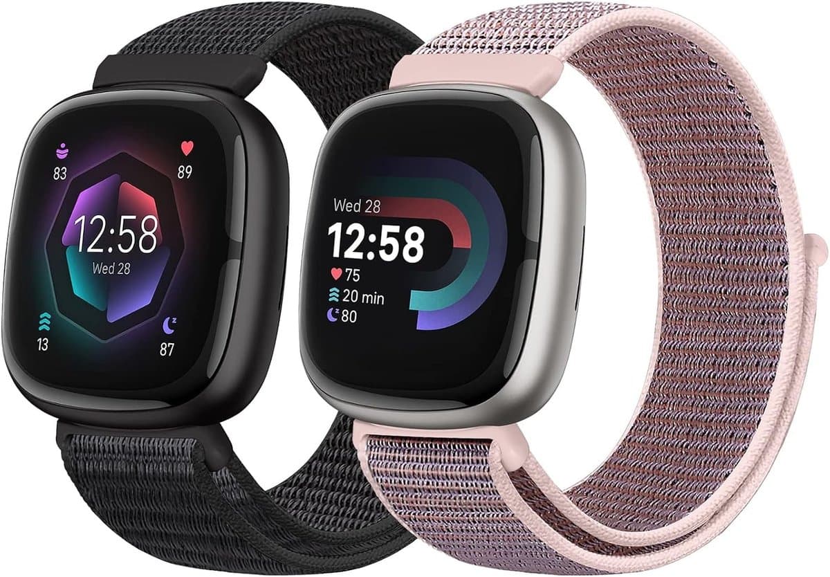 Nylon sportarmband voor Fitbit Versa 4, Sense 2, Versa 3 en Sense - Zacht, ademend en verstelbaar voor dames en heren