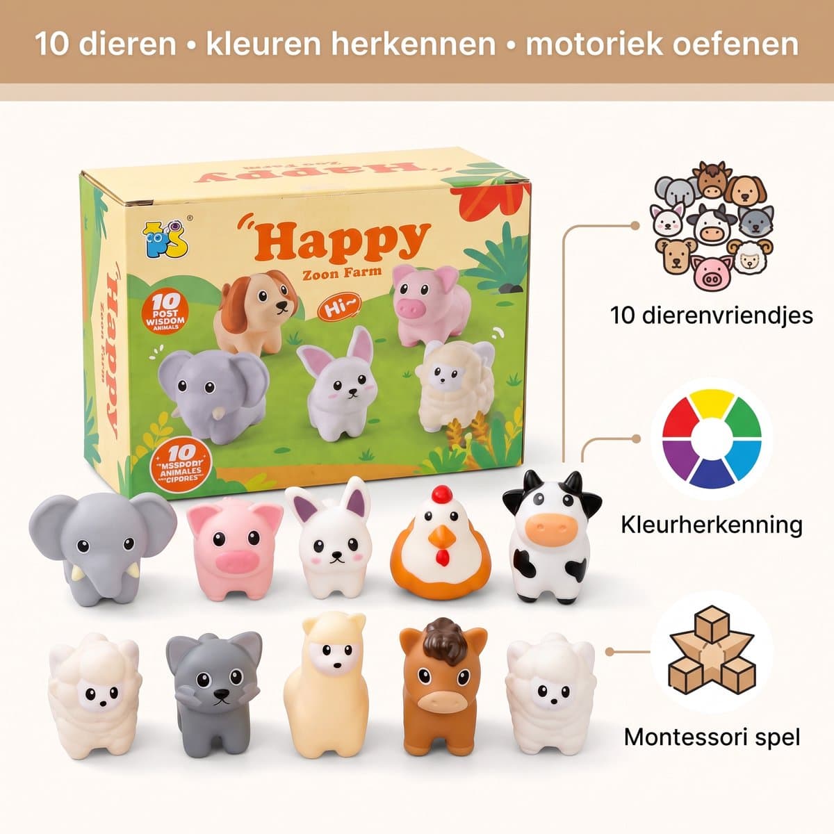 Namajunas - Educatief speelgoed peuter– Dieren Stapel Speelgoed–Kinderspeelgoed– Montessori speelgoed baby met 10 dieren puzzelsets –Leer speelgoed voor kleuren, dieren herkennen en fijne motoriek – Sensorisch peuter speelgoed voor jongens en meisjes