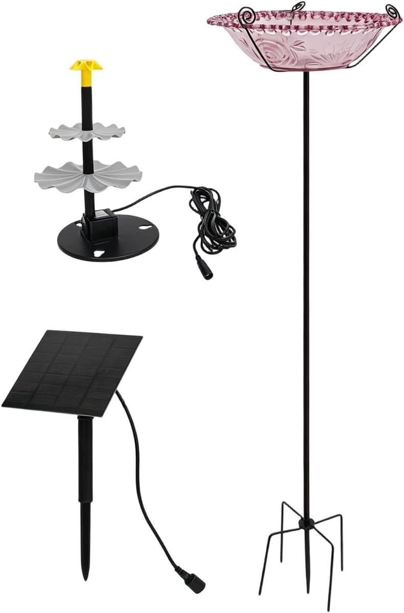 Vogelbad met Fontein - Drinkbad Tuin - Vogels Aantrekken - Zonne-energie Aangedreven - 45x23.5 cm - Blauw Paars