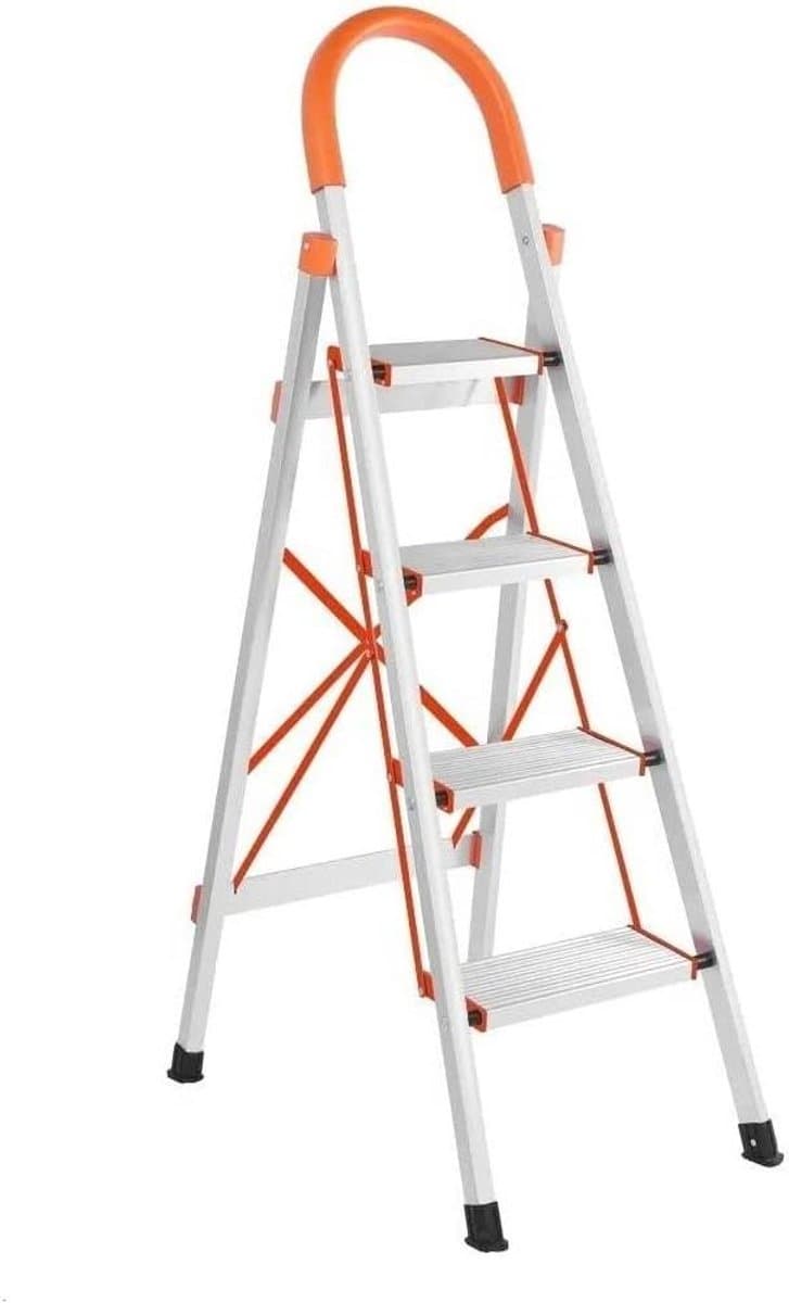 Aluminium vouwladder - Huishoudtrap opvouwbaar - Veilig klussen thuis - Met handvat - 4 treden - Aluminium