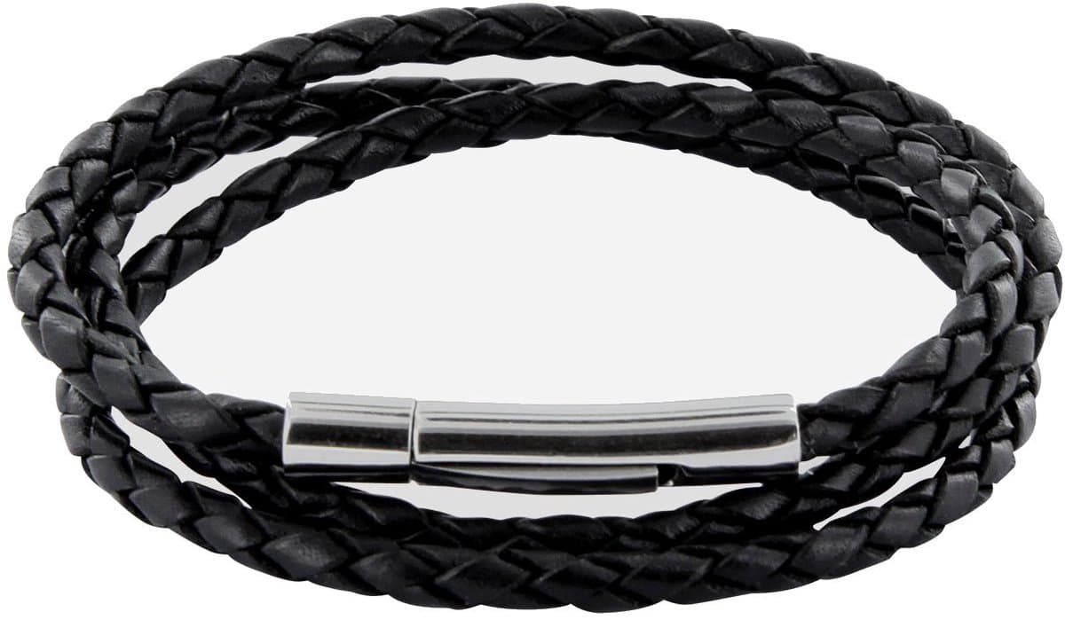 gevlochten leren ketting zwart 3 mm, zonder hanger, roestvrijstalen kliksluiting, 60 cm