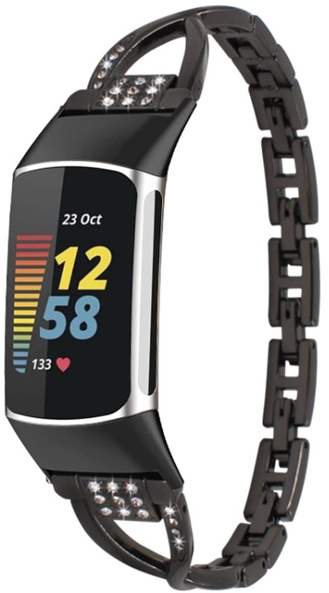 For Fitbit Charge 5 Diamond Metal Watch Band(Black)