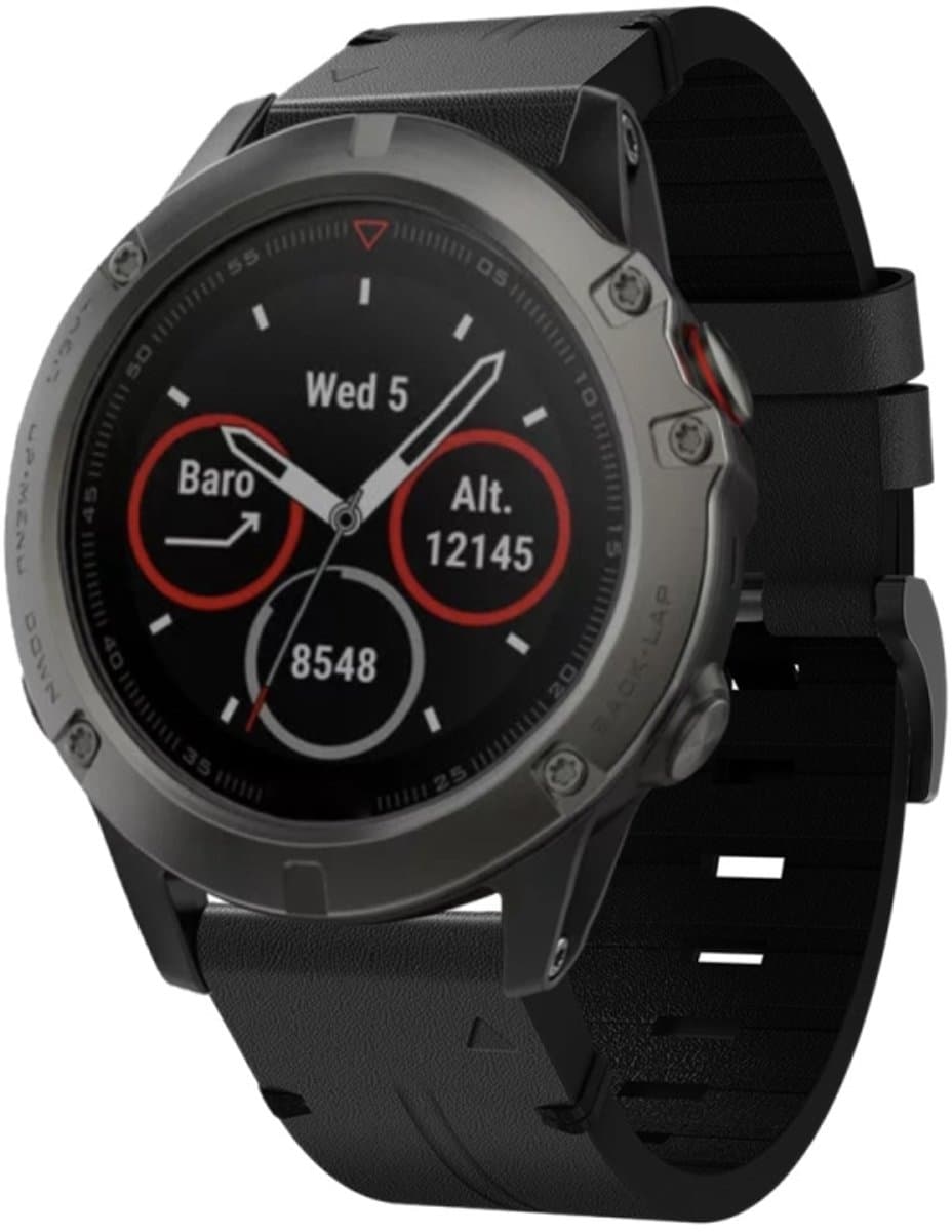 Voor Garmin Fenix 5X Sapphire 26mm lederen stalen gesp horlogeband (zwart)